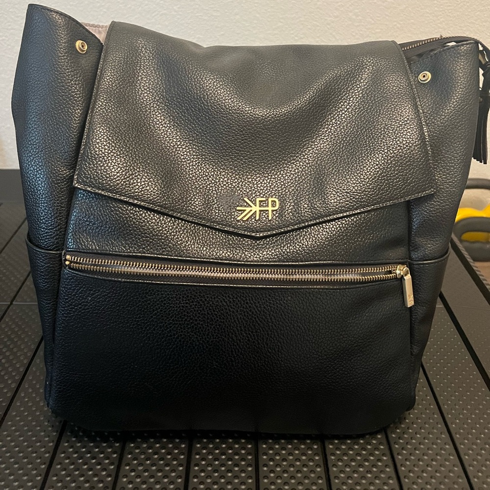 Freshly Picked Black Leather Diaper Bag